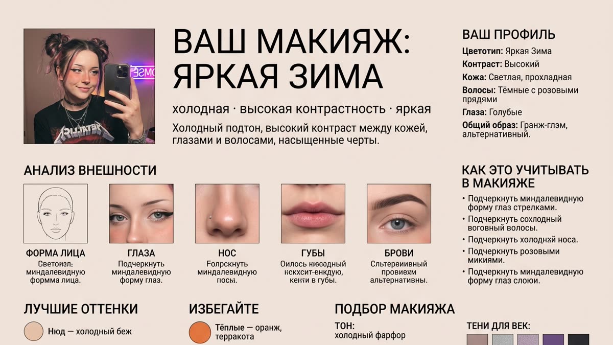 Обложка статьи «Как определить цветотип по фото: нейросеть построит палитру и макияж за минуту»