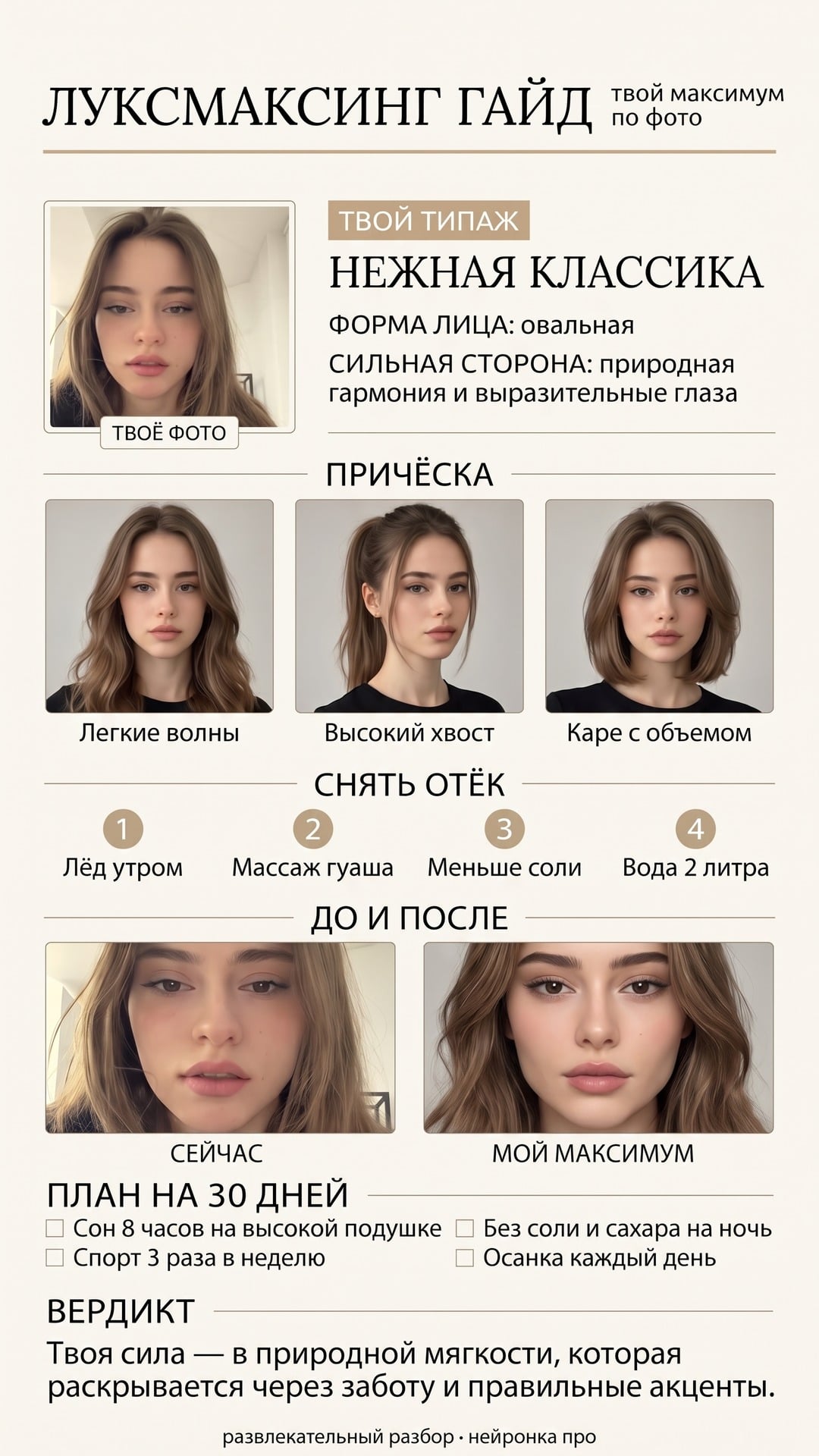 Шаблон «Луксмаксинг для неё» — пример результата