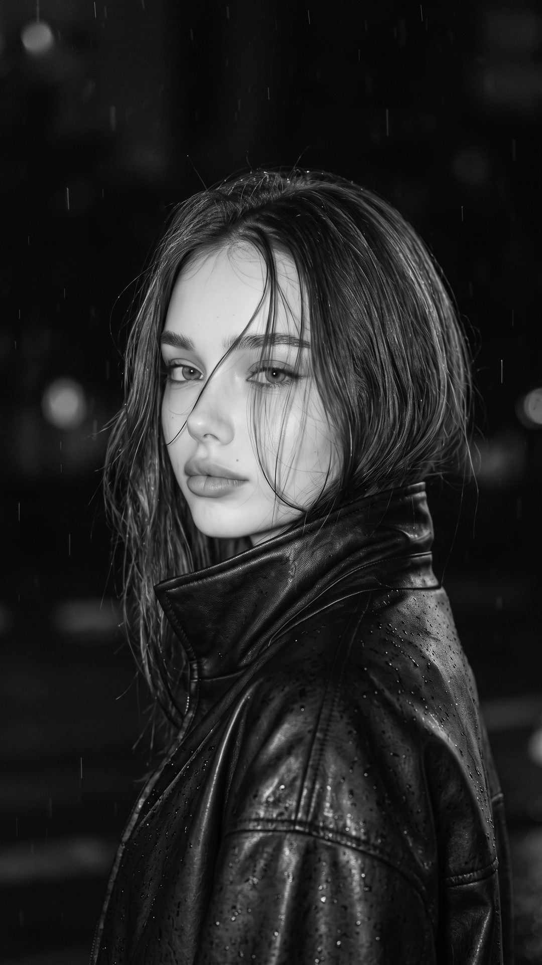 Шаблон «ЧБ под дождём 🖤» — пример результата нейросети