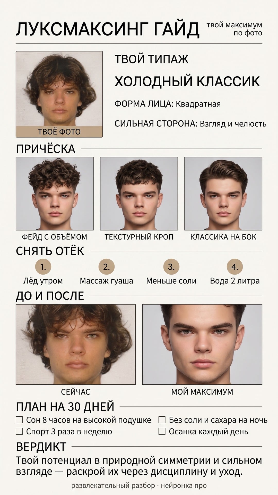 Шаблон «Луксмаксинг для него» — пример результата